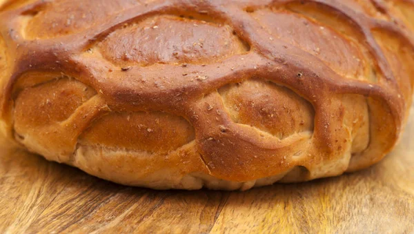 Arka Planını Ekmek Bal Buğday Triticum Soğanı Geleneksel Çeşitli Yapılmış — Stok fotoğraf