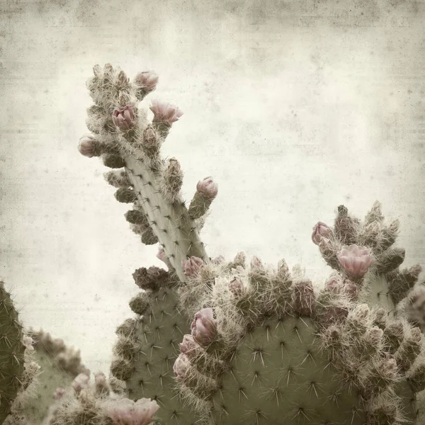 Fundo Papel Velho Texturizado Com Floração Rosa Opuntia Cacto — Fotografia de Stock