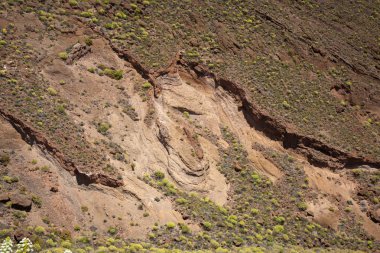 Gran Canaria, Mayıs hiking, Temisas - Aguimes, erozyona uğramış dağ yamaçları yönlendirmek