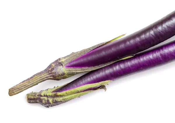 Eggplant Long Cultivar Asia Stem Close Isolated White — Stock Photo, Image