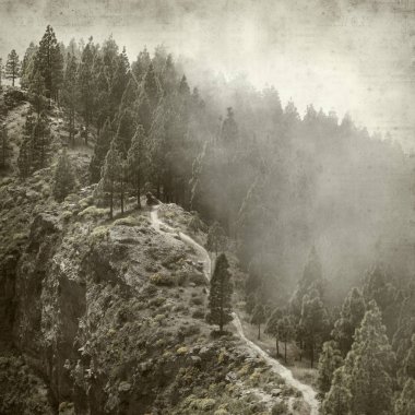 Gran Canaria manzara ile dokulu eski kağıt arka plan