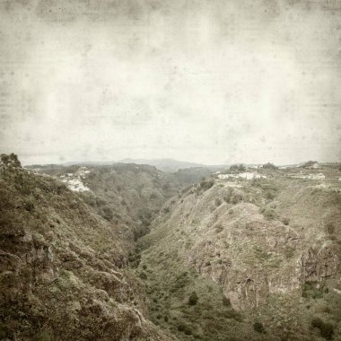 Gran Canaria manzara ile dokulu eski kağıt arka plan