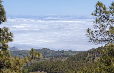 Gran Canaria, Haziran, yol Cruz de Tejeda - Artenara, bulutlar deniz hiking boyunca kez bakıldı