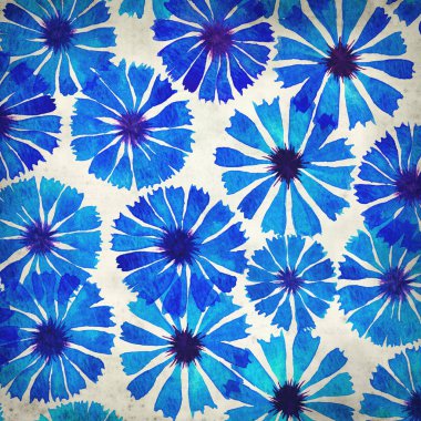 Eski Kağıt arka plan mavi peygamber çiçeği suluboya ile dokulu 