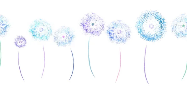Simple Dandelion Watercolor Repeatable Seamless Border White Background — Stock Photo, Image