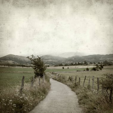 Eski Kağıt arka plan Cantabria, Kuzey İspanya kırsal manzara ile dokulu 