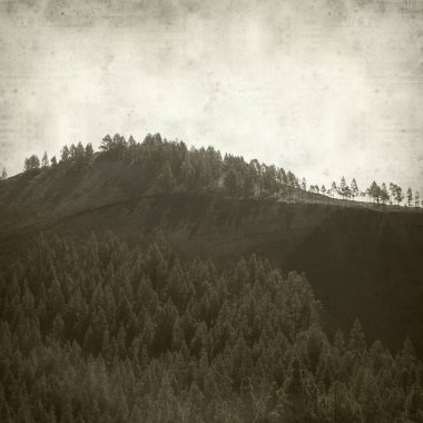 Gran Canaria ile dokulu eski Kağıt arka plan manzara, Galdar Belediyesi, siyah volkanik kül Montanon Negro, siyah dağına