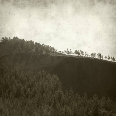 Gran Canaria ile dokulu eski Kağıt arka plan manzara, Galdar Belediyesi, siyah volkanik kül Montanon Negro, siyah dağına