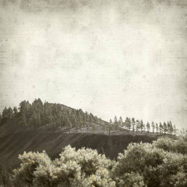 Gran Canaria ile dokulu eski Kağıt arka plan manzara, Galdar Belediyesi, siyah volkanik kül Montanon Negro, siyah dağına