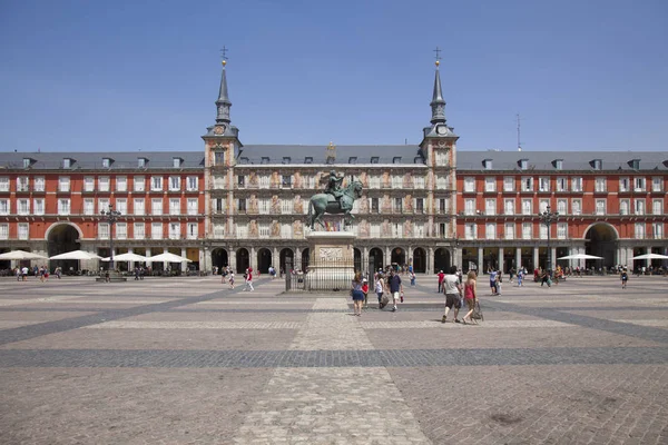 Madrid España Agosto Concurrida Plaza Mayor Inusualmente Tranquila Todo Mundo — Foto de Stock