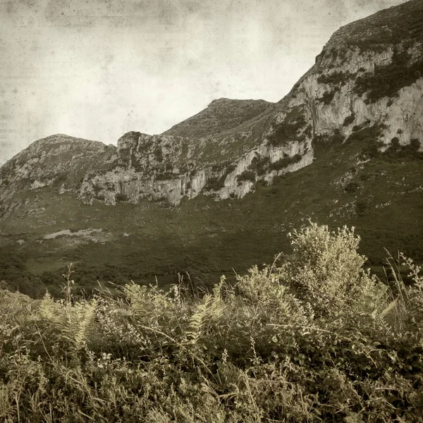 Eski Kağıt Arka Plan Manzara Cantabria Spanya Ile Dokulu — Stok fotoğraf