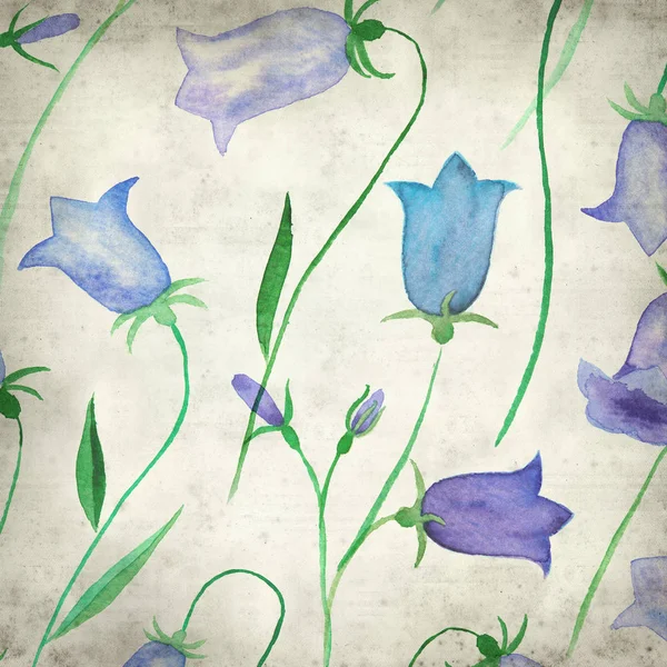 Achtergrond Van Het Oude Papier Met Aquarel Bellflowers Ribbels Noppen — Stockfoto