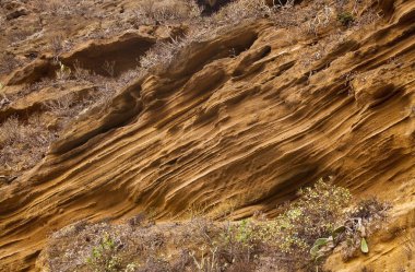 Gran Canaria, dik vadi Barranco de Valeron, olarak da bilinen Barranco de San Felipe, farklı katmanlar vocanic kaya duvarları