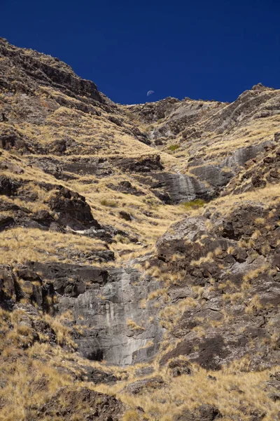 Gran Canaria, October, landscapes of valley of Agaete, hiking route San Pedro - Puerto de las Nieves, dry cascade