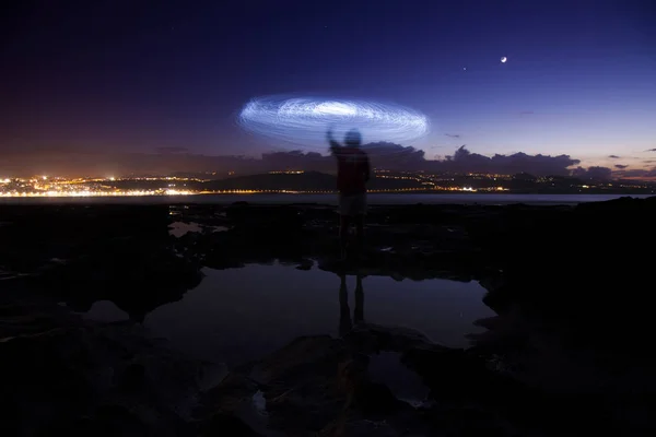 Peinture Lumineuse Sur Plage Confital Sur Bord Las Palmas Gran — Photo