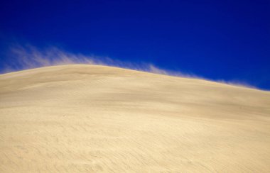 kum ve rüzgar desen dune yüzeyi, kuvvetli rüzgar, Maspalomas Dunes, Gran Canaria uçan kum