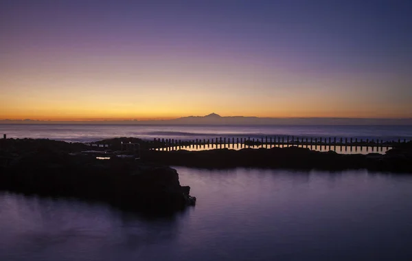 Zachód Słońca Nad Naturalnymi Basenami Salinas Agaete Puerto Las Nieves — Zdjęcie stockowe