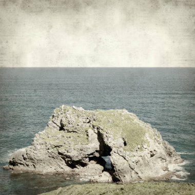 Asturias, İspanya kıyı manzara ile eski Kağıt arka plan dokulu