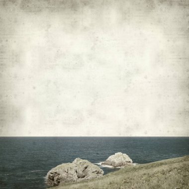 Asturias, İspanya kıyı manzara ile eski Kağıt arka plan dokulu