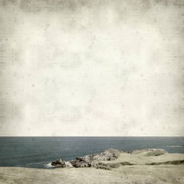 Asturias, İspanya kıyı manzara ile eski Kağıt arka plan dokulu