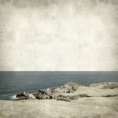 Asturias, İspanya kıyı manzara ile eski Kağıt arka plan dokulu