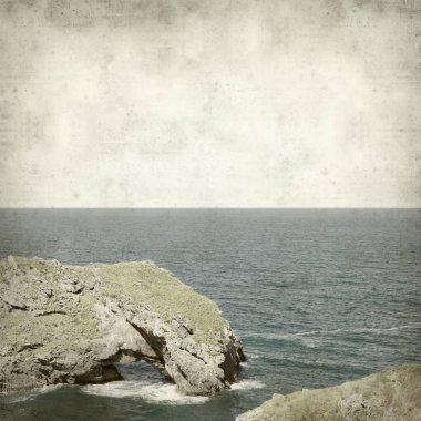 Asturias, İspanya kıyı manzara ile eski Kağıt arka plan dokulu