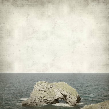 Asturias, İspanya kıyı manzara ile eski Kağıt arka plan dokulu