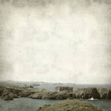 Asturias, İspanya kıyı manzara ile eski Kağıt arka plan dokulu