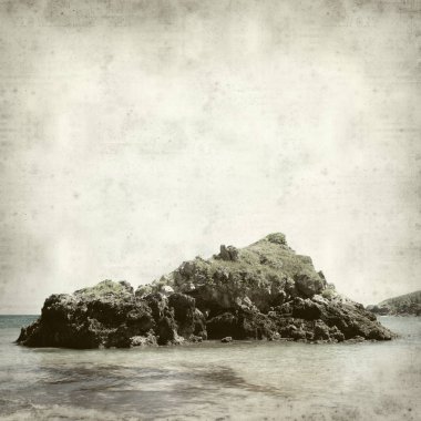 Asturias, İspanya kıyı manzara ile eski Kağıt arka plan dokulu