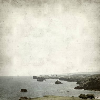 Asturias, İspanya kıyı manzara ile eski Kağıt arka plan dokulu