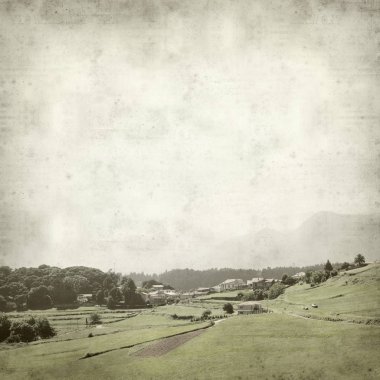 Asturias, İspanya kıyı manzara ile eski Kağıt arka plan dokulu