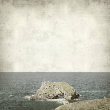 Asturias, İspanya kıyı manzara ile eski Kağıt arka plan dokulu