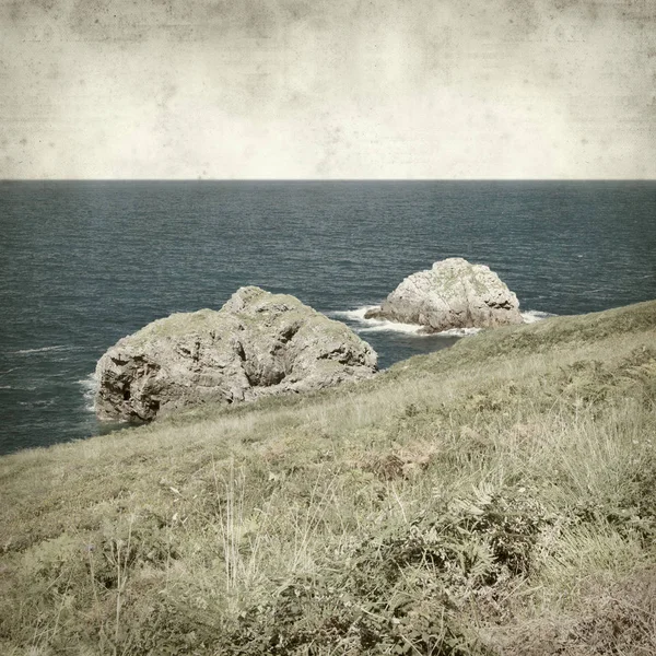 アストゥリアス スペインの沿岸風景と古い紙背景をテクスチャ — ストック写真