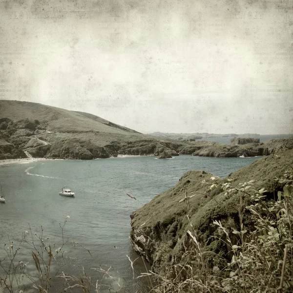 アストゥリアス スペインの沿岸風景と古い紙背景をテクスチャ — ストック写真