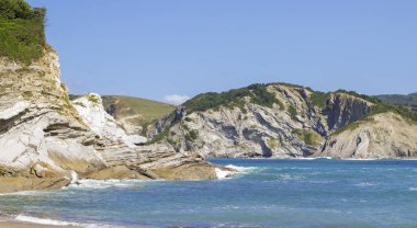 Bask Ülkesi, Playa de Muriola beach Bilbao yakın kıyı peyzaj