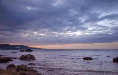 günbatımı Las Canteras, Las Palmas de Gran Canaria ana şehir plaj üzerinde