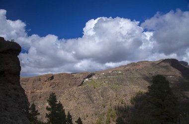 Gran Canaria, Ekim, Vadisi Barranco de Juncal, küçük ilkel insan hamlet Ronda doğru boyunca bir yürüyüş yolu göster