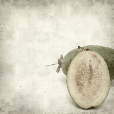 Yeşil feijoa meyve ile dokulu eski kağıt arka plan