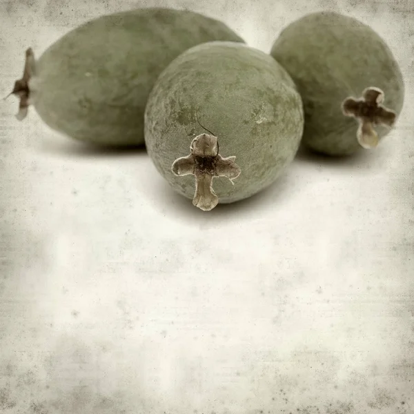 Gestructureerde Oud Papier Achtergrond Met Groene Feijoa Fruit — Stockfoto