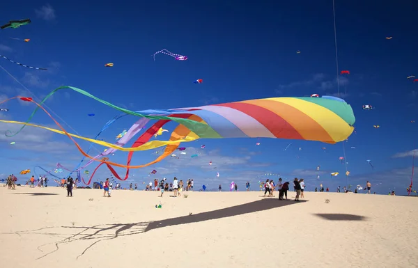 Fuerteventura Hiszpania Listopada Podziwiać Piękny Pokaz Puszczania Latawców Festiwalu Kite — Zdjęcie stockowe