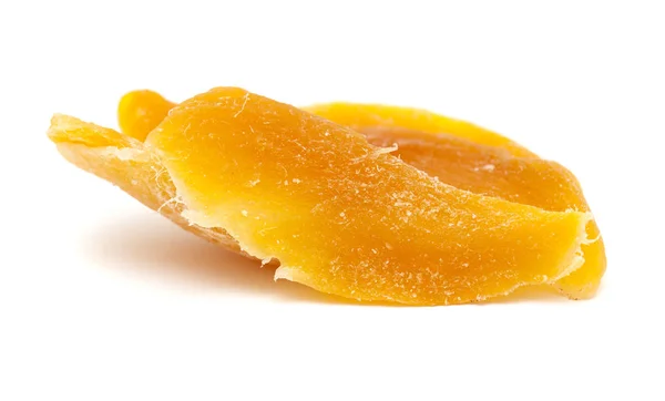 Frutta Secca Isolata Fondo Bianco Frammenti Mango Giallo — Foto Stock