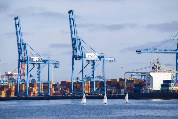 Las Palmas Spagna Novembre Container Merci Vengono Movimentati Terminal Carico — Foto Stock