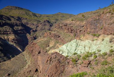 Gran Canaria, Aralık, şaşırtıcı çok renkli tabakaları Azulejos doğa kenarlarında Inagua rezerv