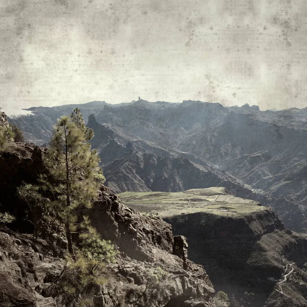 Eski Kağıt Arka Plan Manzara Gran Canaria Ile Dokulu — Stok fotoğraf