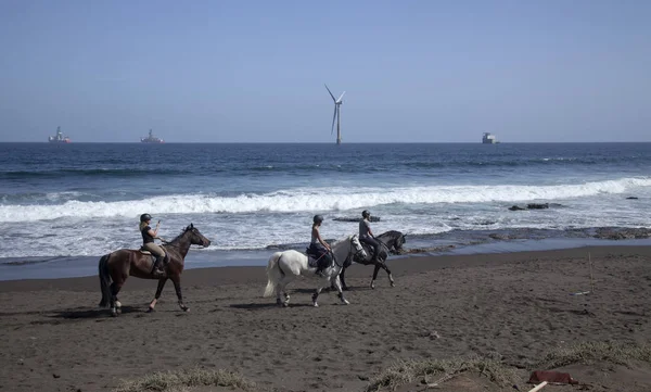Gran Canaria Spain February Equestrian Lesson Progress Freshly Cleaned Beach — Stock Photo, Image