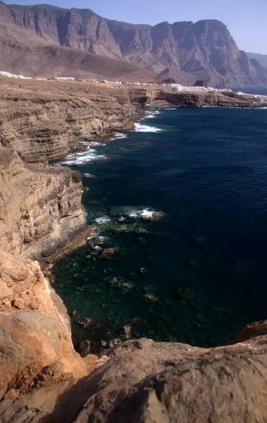 Gran Canaria Απότομη Διαβρωμένη Ακτογραμμή Του Δήμου Agaete Μονοπάτι Προς — Φωτογραφία Αρχείου