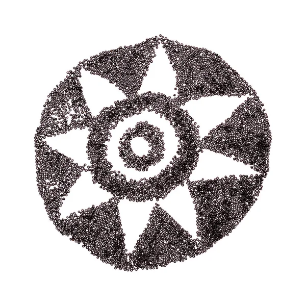 Kanarya Adaları Yerli Halk Siyah Tohum Boncuklarından Yapılmış Güneş Mozaiği — Stok fotoğraf