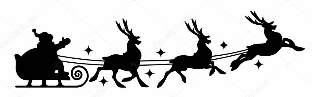 vector illustration of Santa Claus flying with deer on white background