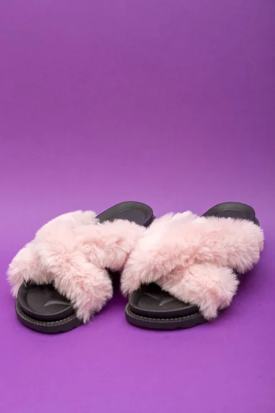 Sandálias Femininas Verão Com Rosa Para Baixo Fluff — Fotografia de Stock