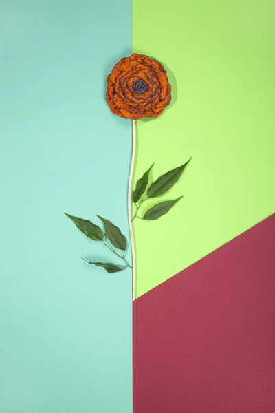 Broche Lana Rellena Forma Flor Sobre Fondo Color — Foto de Stock
